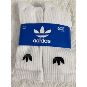 Adidas Originals Men's Crew Socks 6 Pair Sport Shoe Size 6-12 White Black
